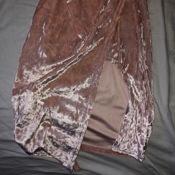 Velvet Blush Pink Slip Dress + Leg Slit + Wrap - Picture 4 of 4